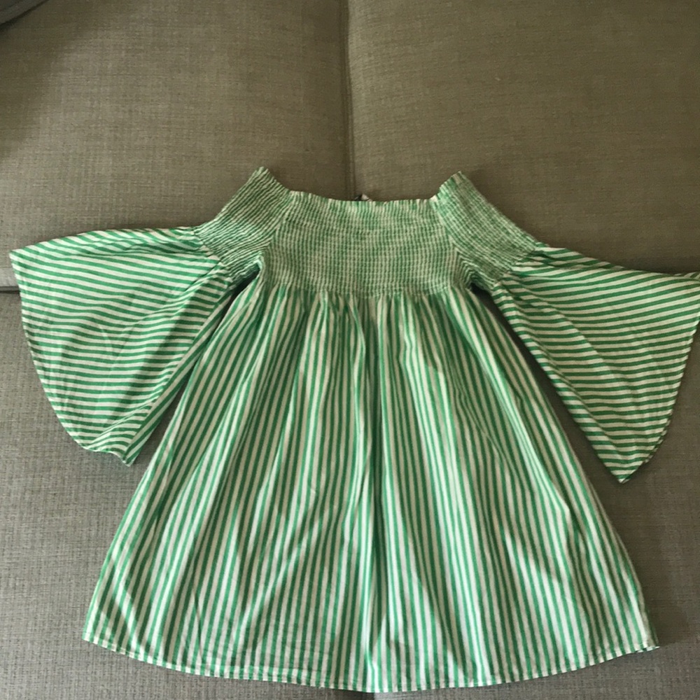 Bell sleeve, off the shoulder, empire waist blouse